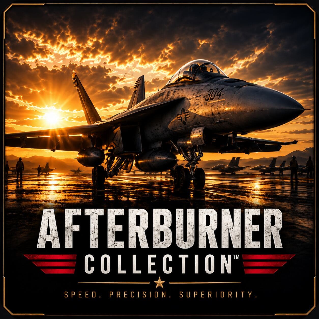 Afterburner collection artwork: a fighter jet on the flight line at sunrise