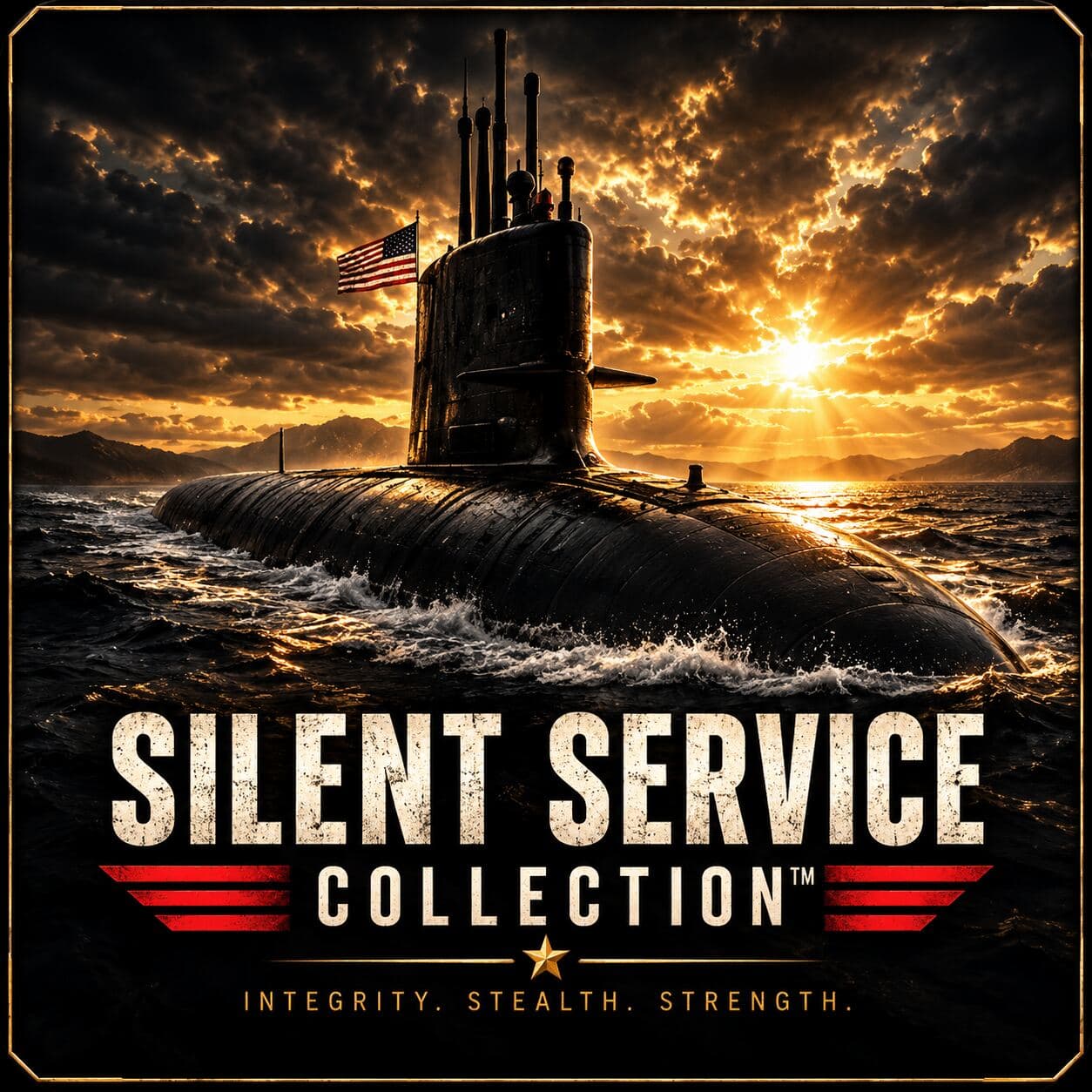 Silent Service collection artwork: a submarine surfaced on open water under a dramatic sky
