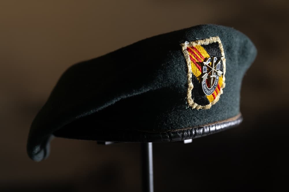 Green Beret worn by Roy P. Benavidez on display at the National Medal of Honor Museum